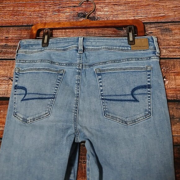 American Eagle Jeans 12 X-Long Kick Boot Mid Rise Light Wash Denim Stretch - Picture 5 of 10